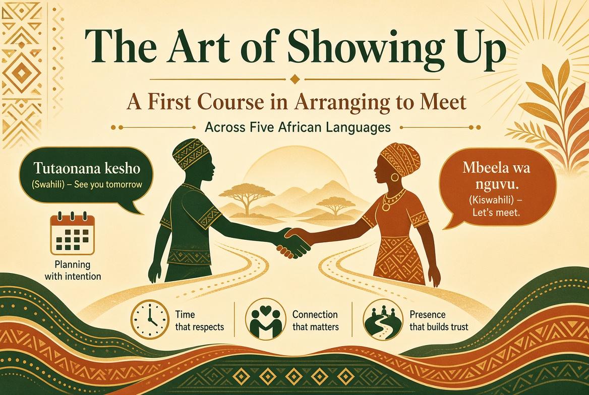The Art of Showing Up: A First Course in Arranging to Meet Across Five African Languages